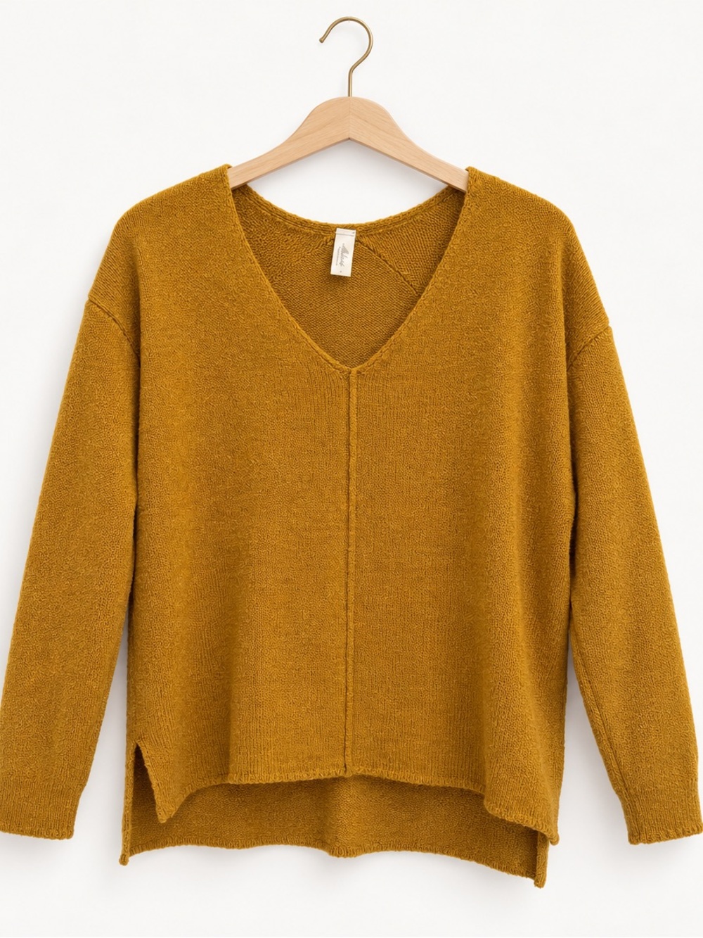 Mahina Relaxed V-Neck Pullover Sweater - Brown ish Mustard / Lightweight Knit